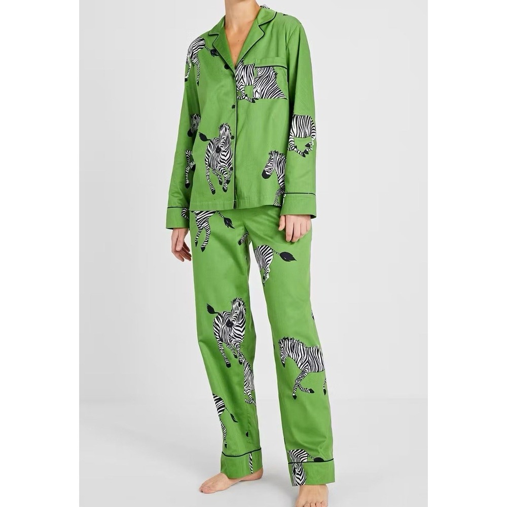 Kate Spade Women's Zebra Print Pajama Set Long Sleeve Button Front Pants Size Me